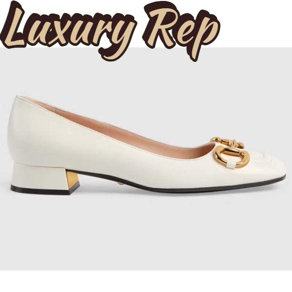 Replica Gucci Unisex Women Ballet Flat Horsebit White Leather Low 2.5 cm Heel
