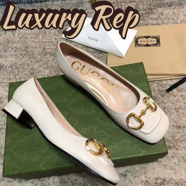 Replica Gucci Unisex Women Ballet Flat Horsebit White Leather Low 2.5 cm Heel 5