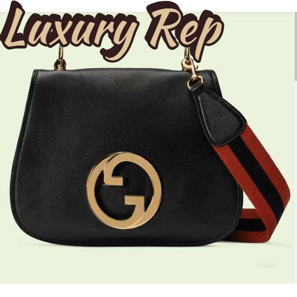 Replica Gucci Women GG Blondie Medium Bag Black Leather Round Interlocking G