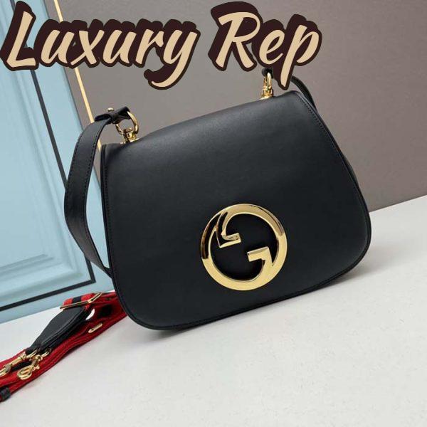 Replica Gucci Women GG Blondie Medium Bag Black Leather Round Interlocking G 3