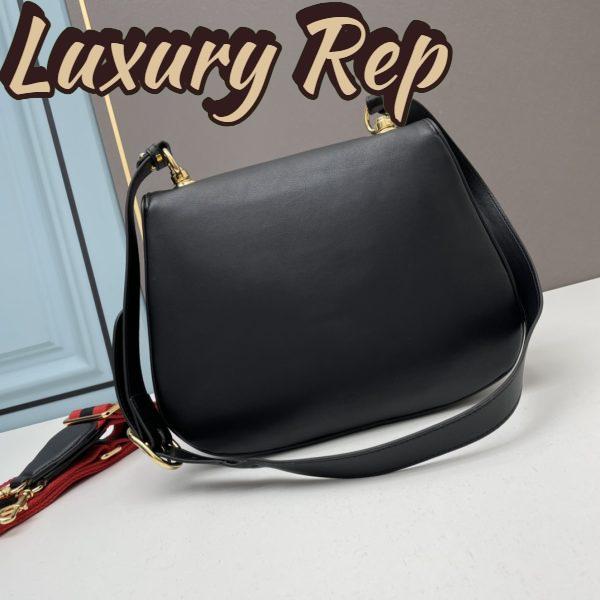 Replica Gucci Women GG Blondie Medium Bag Black Leather Round Interlocking G 6