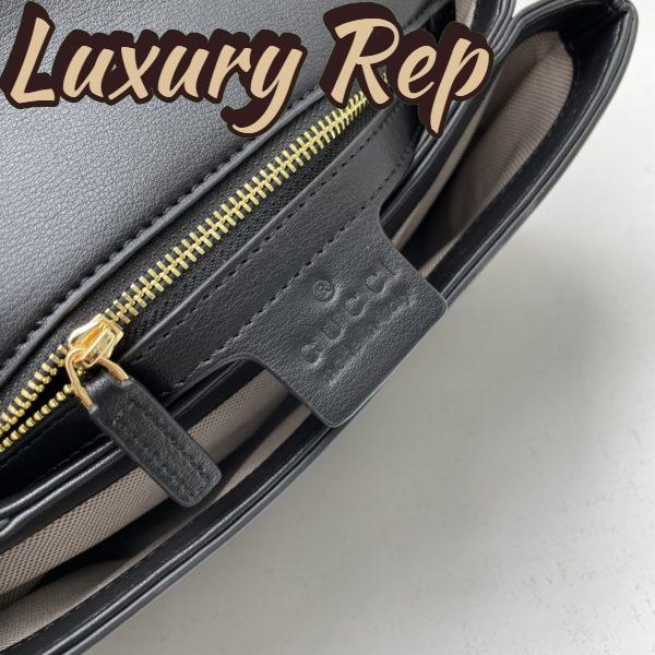 Replica Gucci Women GG Blondie Medium Bag Black Leather Round Interlocking G 9
