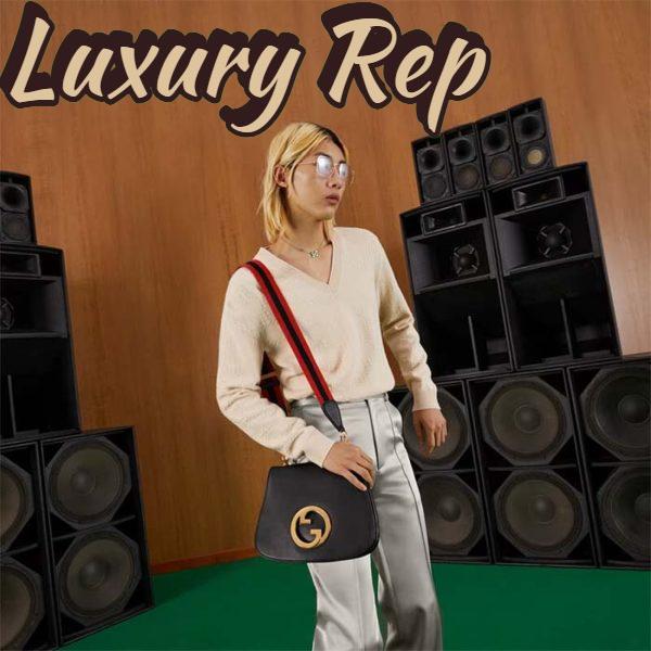 Replica Gucci Women GG Blondie Medium Bag Black Leather Round Interlocking G 12