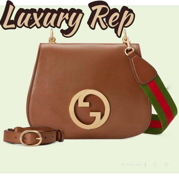 Replica Gucci Women GG Blondie Medium Bag Brown Leather Round Interlocking G