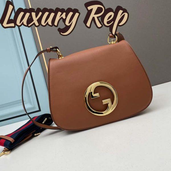 Replica Gucci Women GG Blondie Medium Bag Brown Leather Round Interlocking G 3