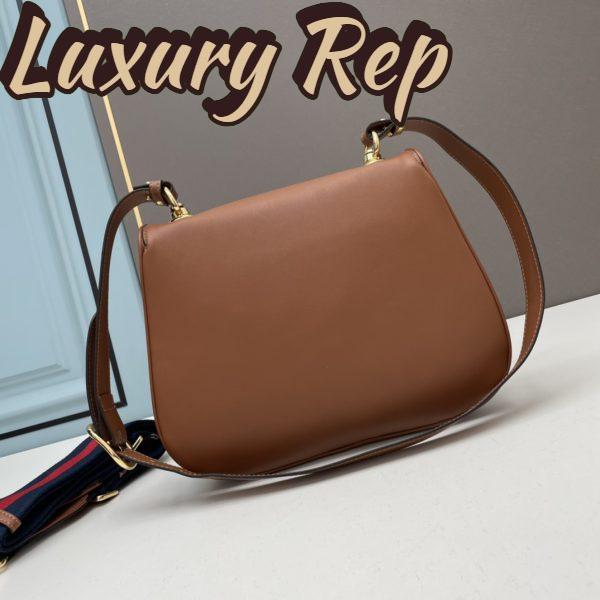 Replica Gucci Women GG Blondie Medium Bag Brown Leather Round Interlocking G 4