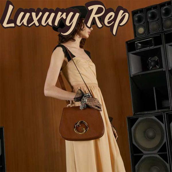 Replica Gucci Women GG Blondie Medium Bag Brown Leather Round Interlocking G 11