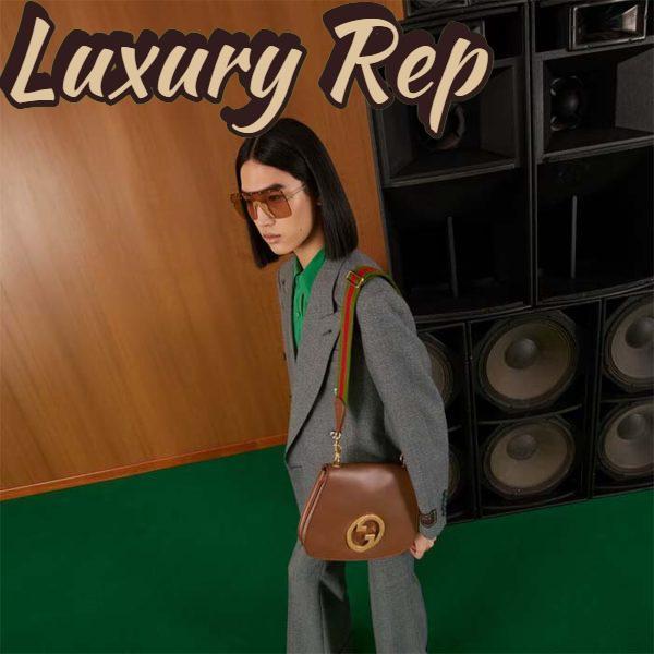 Replica Gucci Women GG Blondie Medium Bag Brown Leather Round Interlocking G 12