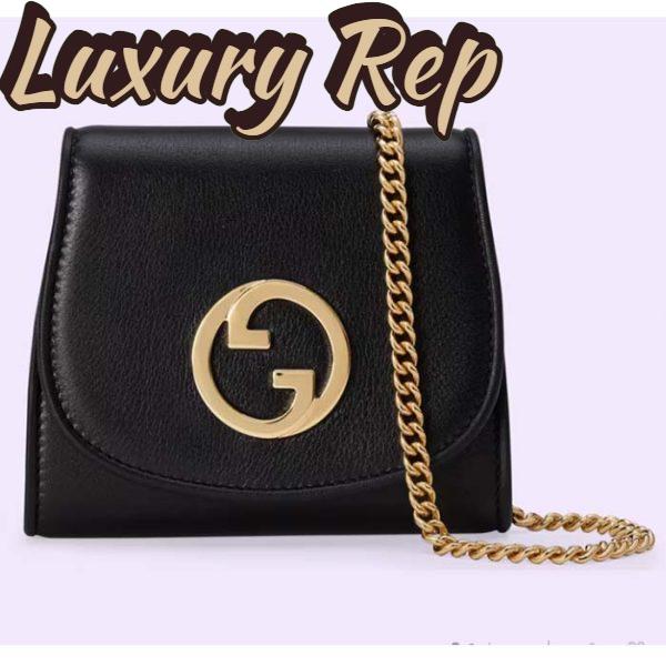 Replica Gucci Women GG Blondie Medium Chain Wallet Black Leather Round Interlocking G 2