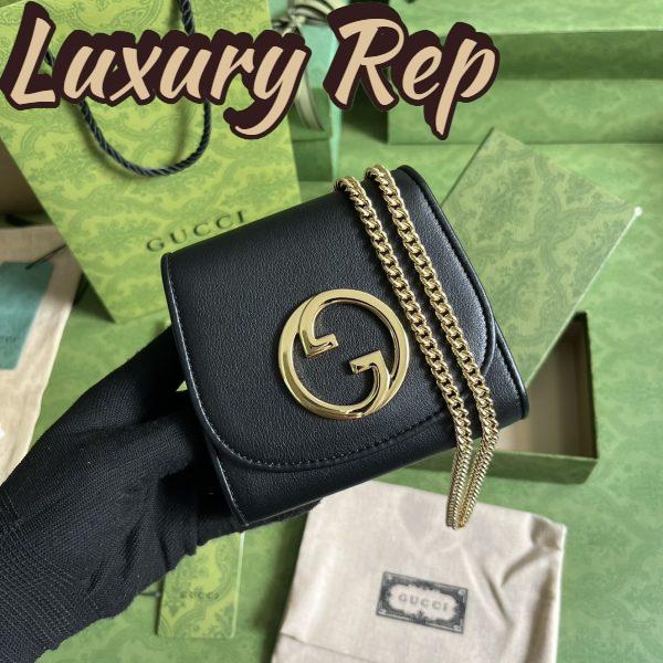 Replica Gucci Women GG Blondie Medium Chain Wallet Black Leather Round Interlocking G 3