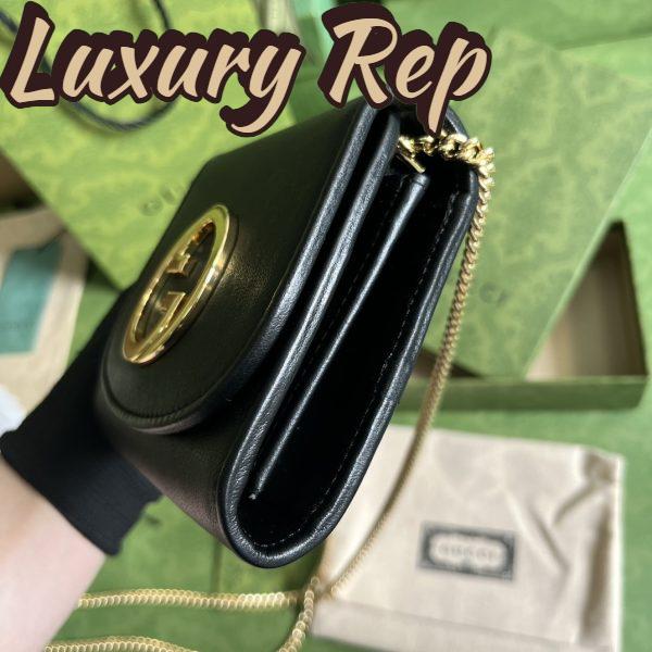 Replica Gucci Women GG Blondie Medium Chain Wallet Black Leather Round Interlocking G 4
