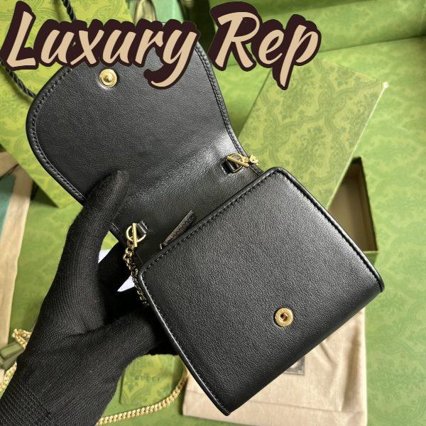 Replica Gucci Women GG Blondie Medium Chain Wallet Black Leather Round Interlocking G 5