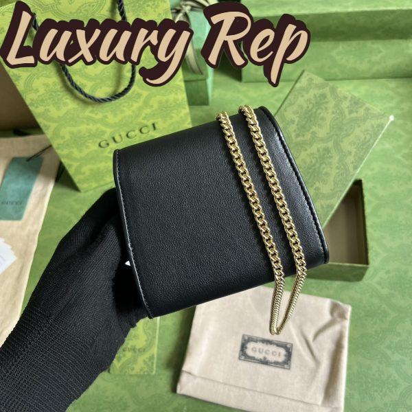 Replica Gucci Women GG Blondie Medium Chain Wallet Black Leather Round Interlocking G 6