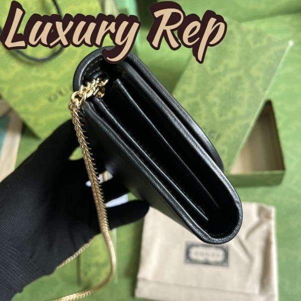 Replica Gucci Women GG Blondie Medium Chain Wallet Black Leather Round Interlocking G 8