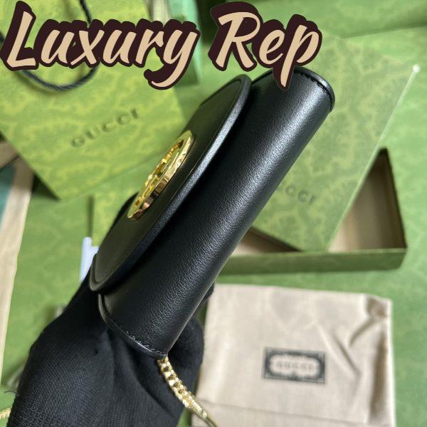 Replica Gucci Women GG Blondie Medium Chain Wallet Black Leather Round Interlocking G 9