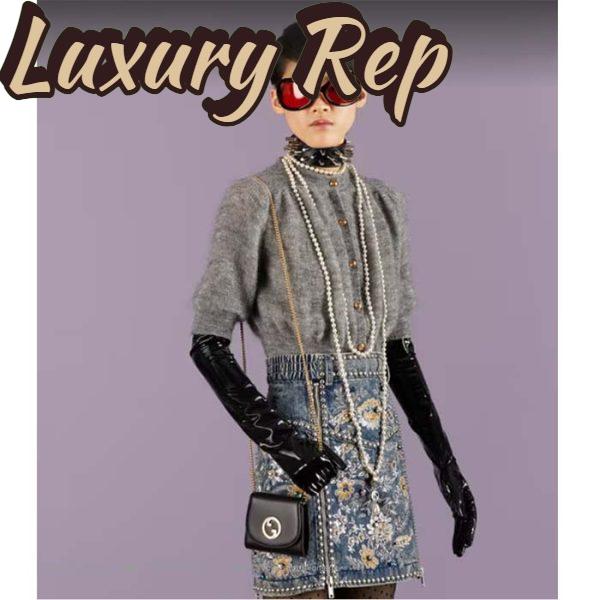 Replica Gucci Women GG Blondie Medium Chain Wallet Black Leather Round Interlocking G 12