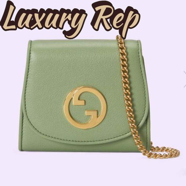Replica Gucci Women GG Blondie Medium Chain Wallet Green Leather Round Interlocking G 2