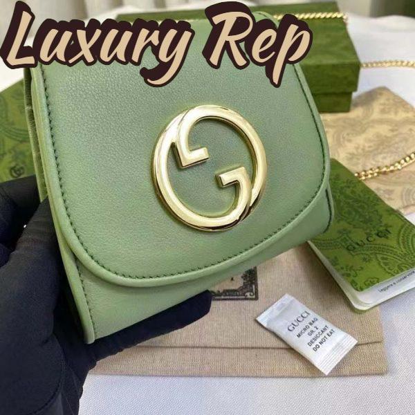 Replica Gucci Women GG Blondie Medium Chain Wallet Green Leather Round Interlocking G 4