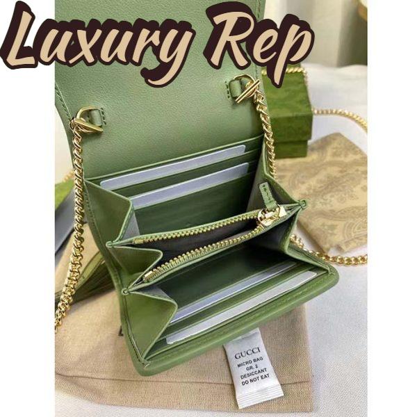 Replica Gucci Women GG Blondie Medium Chain Wallet Green Leather Round Interlocking G 7