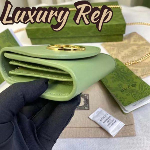 Replica Gucci Women GG Blondie Medium Chain Wallet Green Leather Round Interlocking G 8