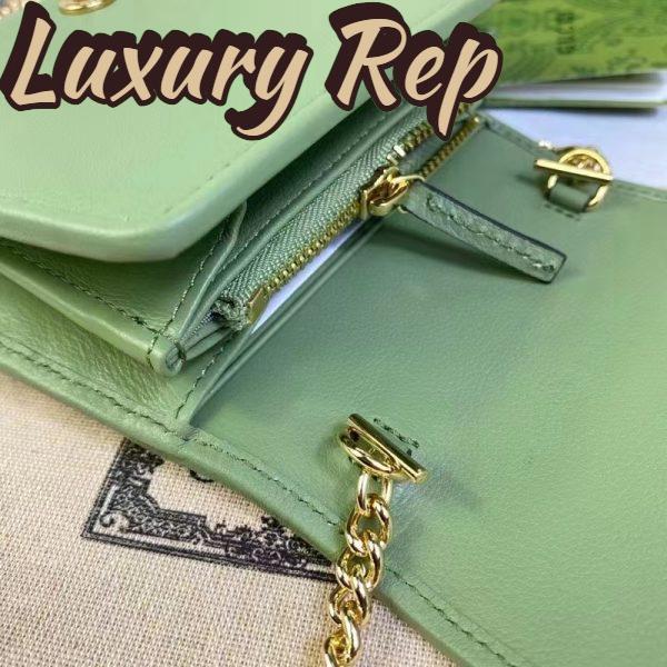 Replica Gucci Women GG Blondie Medium Chain Wallet Green Leather Round Interlocking G 9