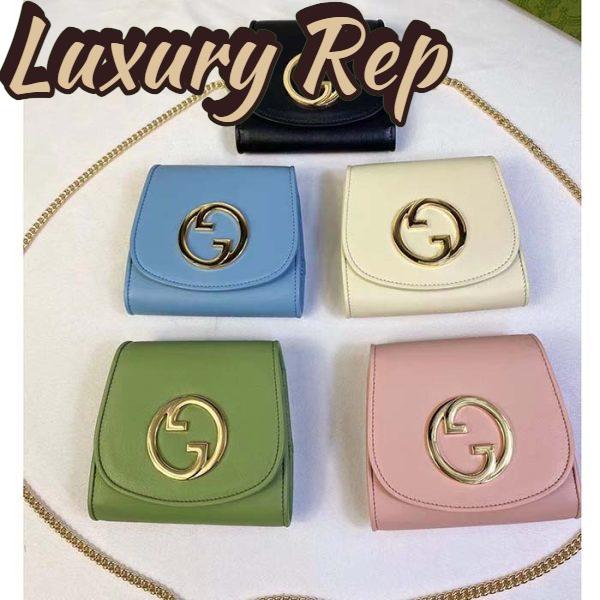 Replica Gucci Women GG Blondie Medium Chain Wallet Green Leather Round Interlocking G 12