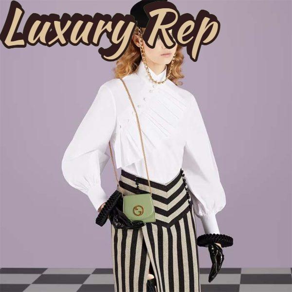 Replica Gucci Women GG Blondie Medium Chain Wallet Green Leather Round Interlocking G 13
