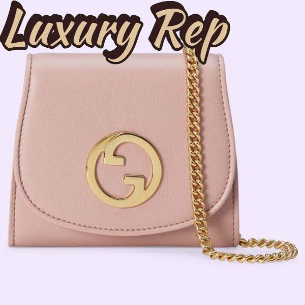 Replica Gucci Women GG Blondie Medium Chain Wallet Pink Leather Round Interlocking G 2