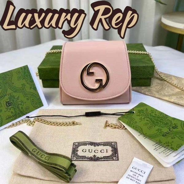 Replica Gucci Women GG Blondie Medium Chain Wallet Pink Leather Round Interlocking G 4