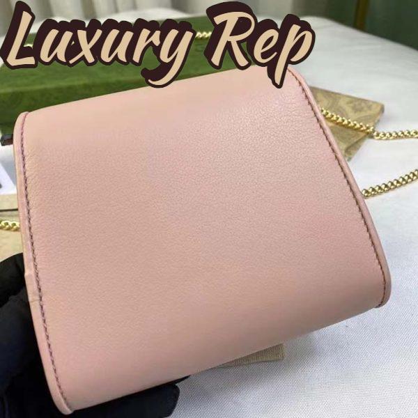 Replica Gucci Women GG Blondie Medium Chain Wallet Pink Leather Round Interlocking G 5