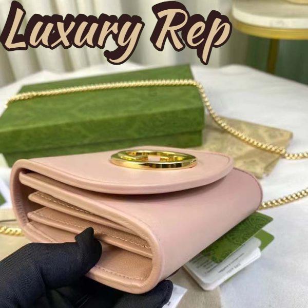 Replica Gucci Women GG Blondie Medium Chain Wallet Pink Leather Round Interlocking G 6