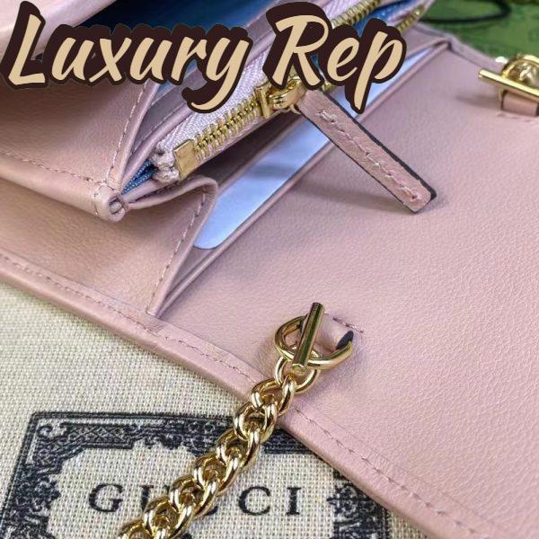 Replica Gucci Women GG Blondie Medium Chain Wallet Pink Leather Round Interlocking G 9