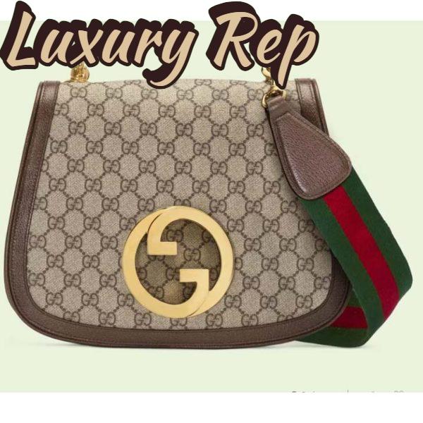 Replica Gucci Women GG Blondie Medium Shoulder Bag Beige Ebony GG Supreme Canvas