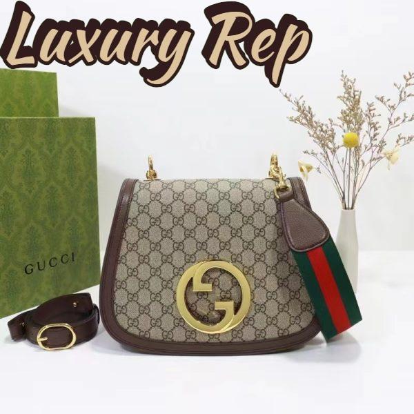 Replica Gucci Women GG Blondie Medium Shoulder Bag Beige Ebony GG Supreme Canvas 3