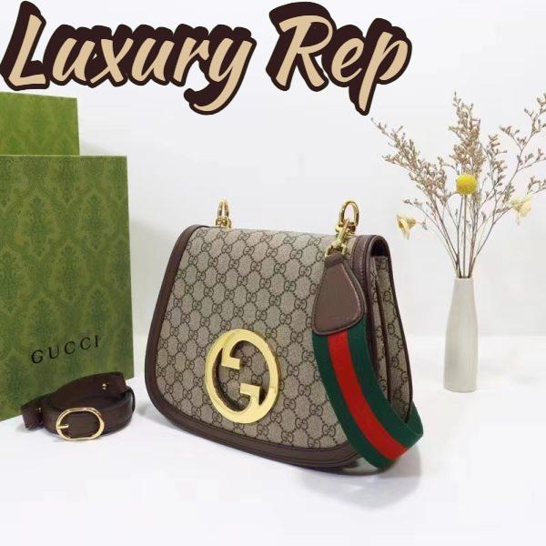 Replica Gucci Women GG Blondie Medium Shoulder Bag Beige Ebony GG Supreme Canvas 5