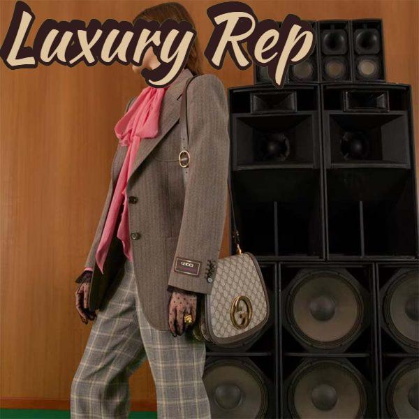 Replica Gucci Women GG Blondie Medium Shoulder Bag Beige Ebony GG Supreme Canvas 12