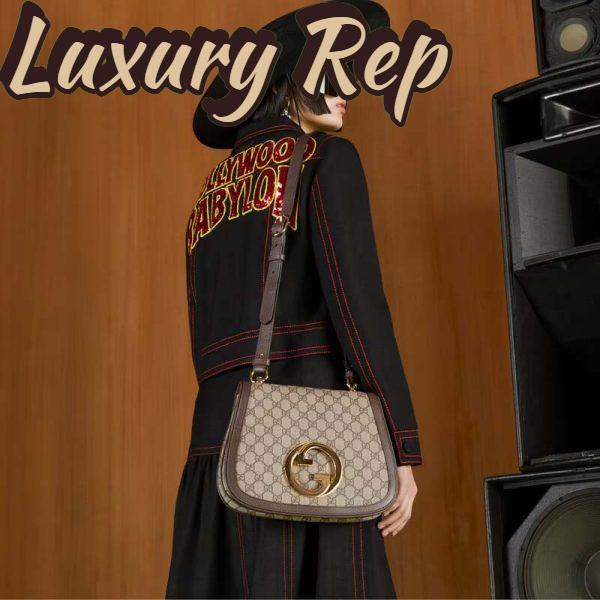 Replica Gucci Women GG Blondie Medium Shoulder Bag Beige Ebony GG Supreme Canvas 13