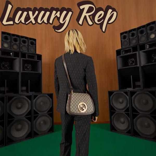 Replica Gucci Women GG Blondie Medium Shoulder Bag Beige Ebony GG Supreme Canvas 14