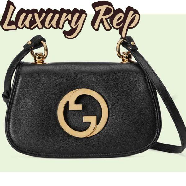 Replica Gucci Women GG Blondie Mini Bag Black Leather Round Interlocking G