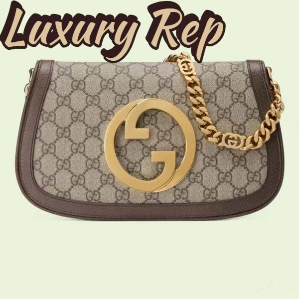 Replica Gucci Women GG Blondie Shoulder Bag Beige Ebony GG Supreme Canvas