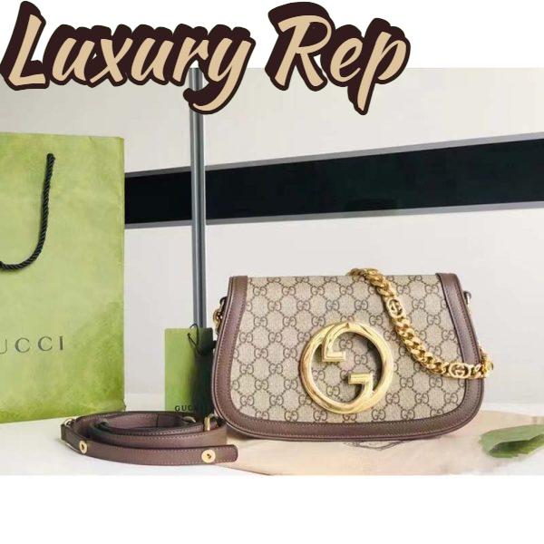 Replica Gucci Women GG Blondie Shoulder Bag Beige Ebony GG Supreme Canvas 3
