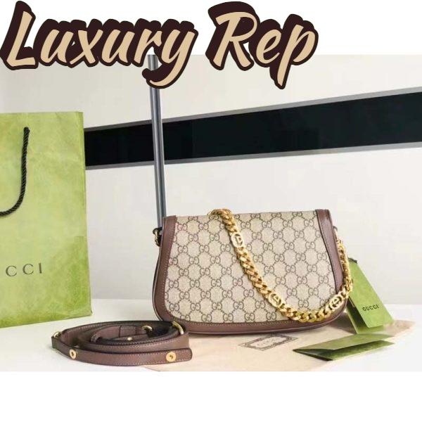 Replica Gucci Women GG Blondie Shoulder Bag Beige Ebony GG Supreme Canvas 4