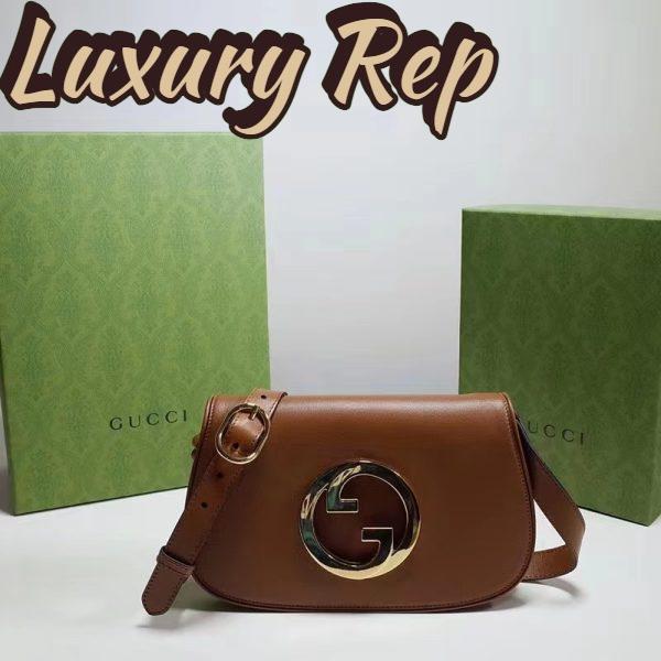 Replica Gucci Women GG Blondie Shoulder Bag Brown Leather Round Interlocking G 3