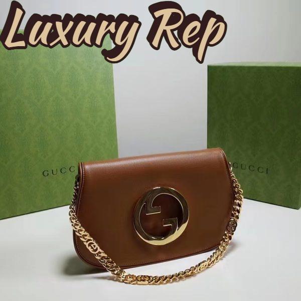 Replica Gucci Women GG Blondie Shoulder Bag Brown Leather Round Interlocking G 4