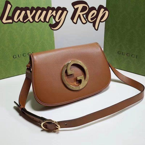 Replica Gucci Women GG Blondie Shoulder Bag Brown Leather Round Interlocking G 6
