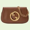 Replica Gucci Women GG Blondie Shoulder Bag Brown Leather Round Interlocking G 12