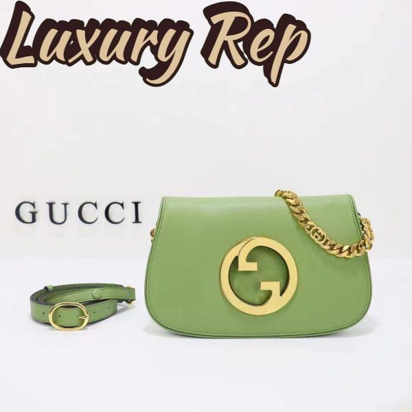 Replica Gucci Women GG Blondie Shoulder Bag Green Leather Round Interlocking G 3