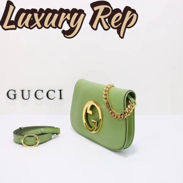 Replica Gucci Women GG Blondie Shoulder Bag Green Leather Round Interlocking G 4