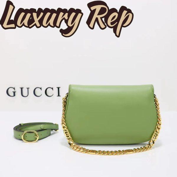 Replica Gucci Women GG Blondie Shoulder Bag Green Leather Round Interlocking G 5