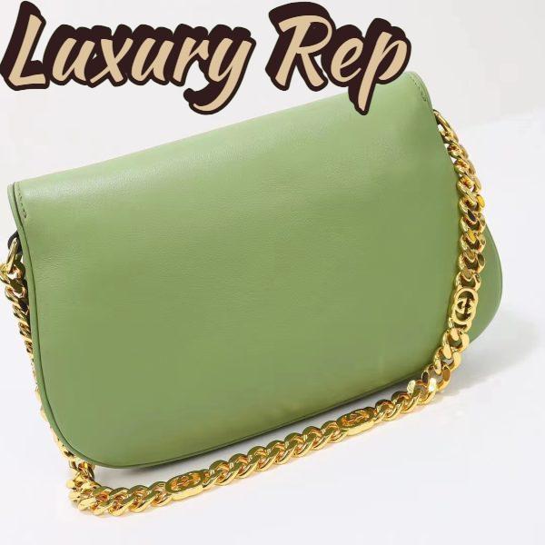 Replica Gucci Women GG Blondie Shoulder Bag Green Leather Round Interlocking G 6
